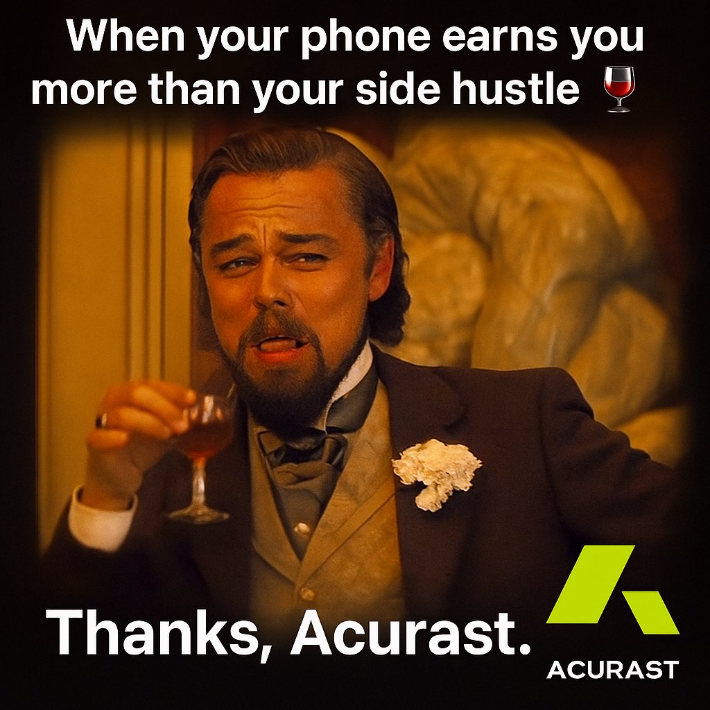 When your phone earns you more than your side hustle 🍷
Thanks <a href="/Acurast/">Acurast</a>, turning idle devices into earning machines. 💸
Join the #CloudRebellion and start earning too:
🔗 hub.acurast.com/rebellion?ref=…

#Acurast #DePIN #CloudRebellion