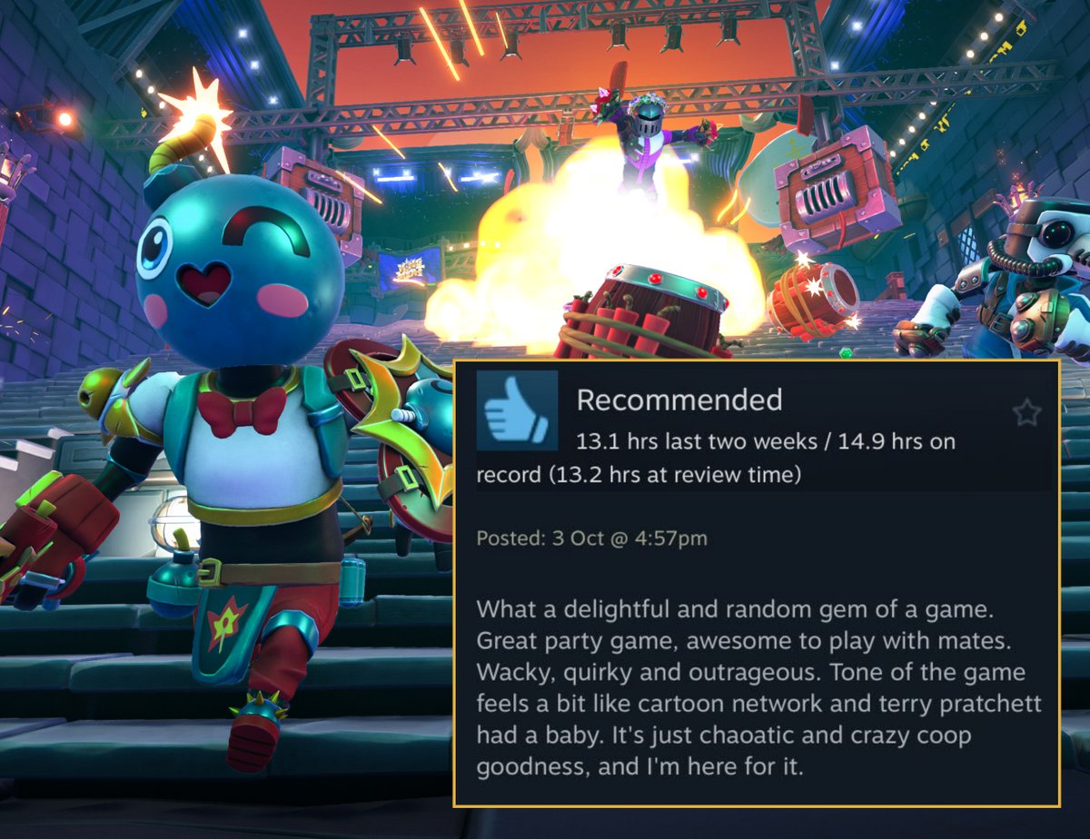 glowmade's tweet photo. Ooh we're all abuzz from the last five days of #KingOfMeat goodness, and from the early bird reviews shining out from our Steam page -- so here's just a few we've absolutely loved! 👑🥩🎮

👉 Available to BUY NOW: https://t.co/edo0jFovOw

#gamedev #gamerelease #outnow #multiplayer #coop #comedy #guildfordgames #wishlist
