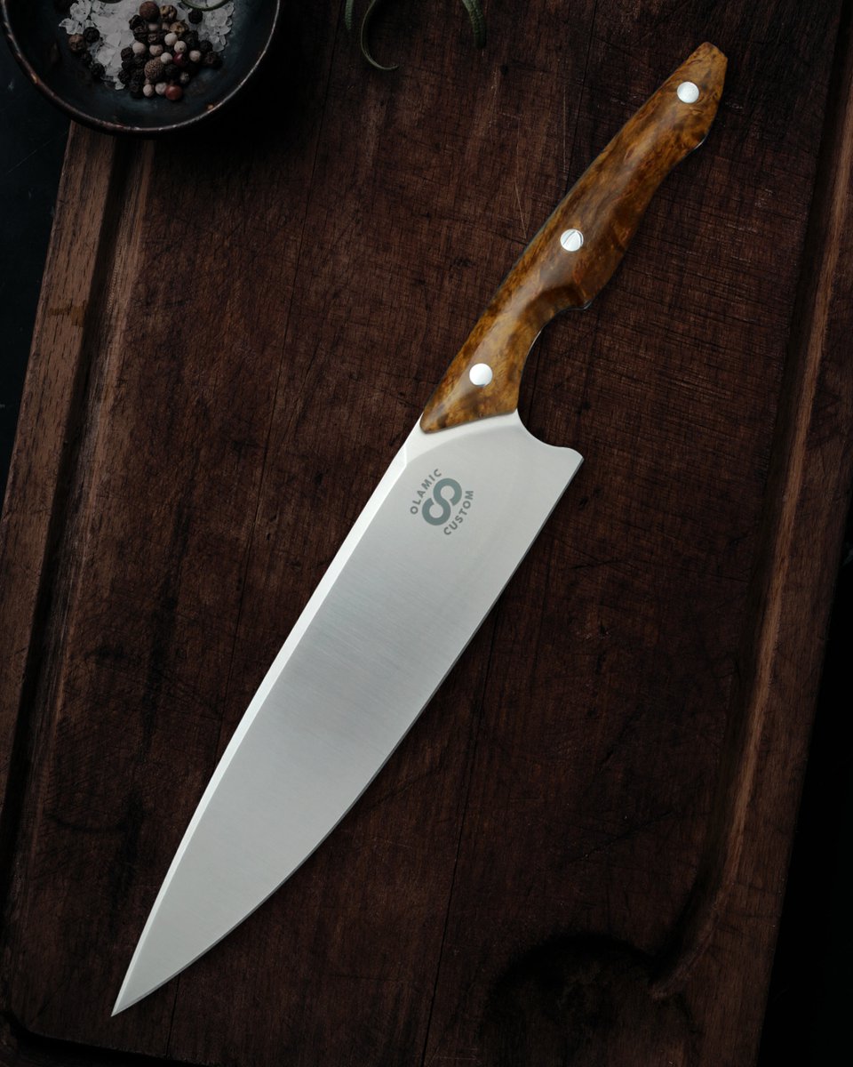 Silhouette chef's knife in Magnacut at 63.5 HRC

#chefsknife #chefknife #customknife #cookingtools #chef