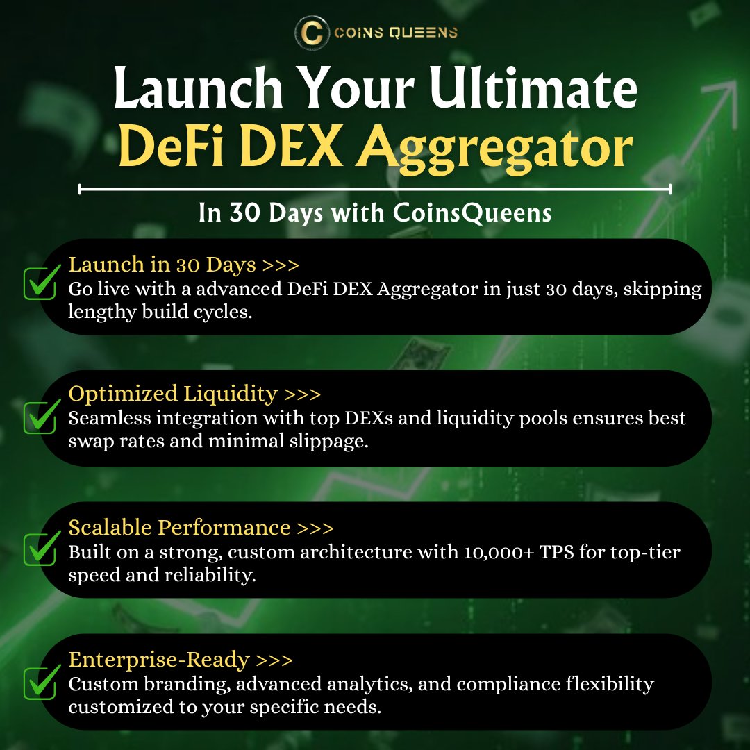 CoinsQueens's tweet image. #CoinsQueens offers you to build a #DeFiDEXAggregator in just 30 days!

Know More &amp;gt;
coinsqueens.com/blog/dex-aggre…

#defidevelopment #dexplatform #liquidityaggregation #blockchainarchitecture #smartcontracts #enterprisecrypto #defi #nigeria #indonesia #japan #unitedstates #montserrat