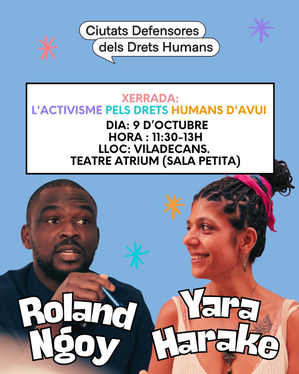ciutatsdh's tweet photo. Ciutadanes de Viladecans i voltants! ❤️Anoteu-vos a l'agenda aquesta xerrada amb la Yara Harake i el Roland Mimi Ngoy el dijous dia 9 a les 11:30h 📅 dins del marc de la #giradetardor2025 https://t.co/vw1HK7i8nC
