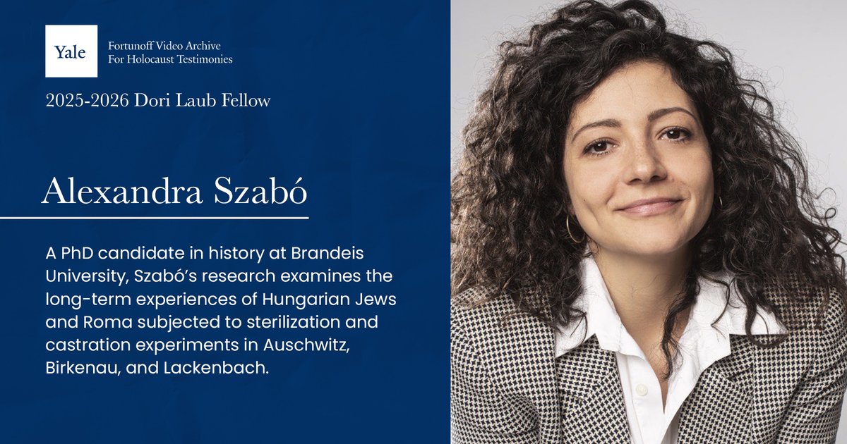 Alexandra M. Szabó, PhD candidate <a href="/BrandeisU/">Brandeis University</a> has joined #FVAHT as a Dori Laub Fellow. Her research examines the long-term experiences of Hungarian Jews and Roma subjected to sterilization and castration experiments.   

More: bit.ly/46T36gK