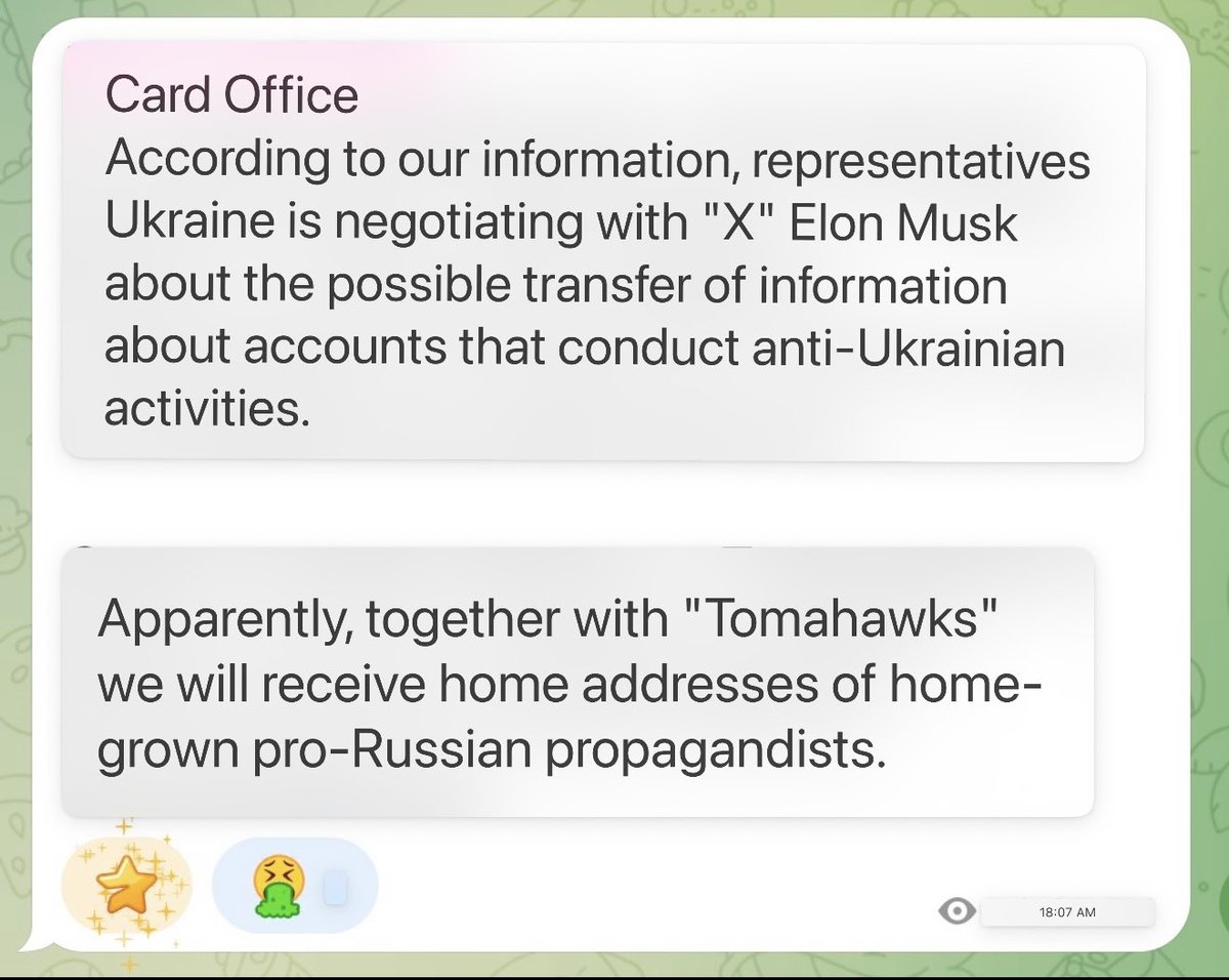 d_yelisevich's tweet image. It’s disturbing to see that an anonymous Telegram channel affiliated with Zelensky’s office and Ukrainian security services is boasting that X will provide the government with the home addresses of so-called “pro-Russian” users.

Let me clarify: by “pro-Russian,” they mean anyone…
