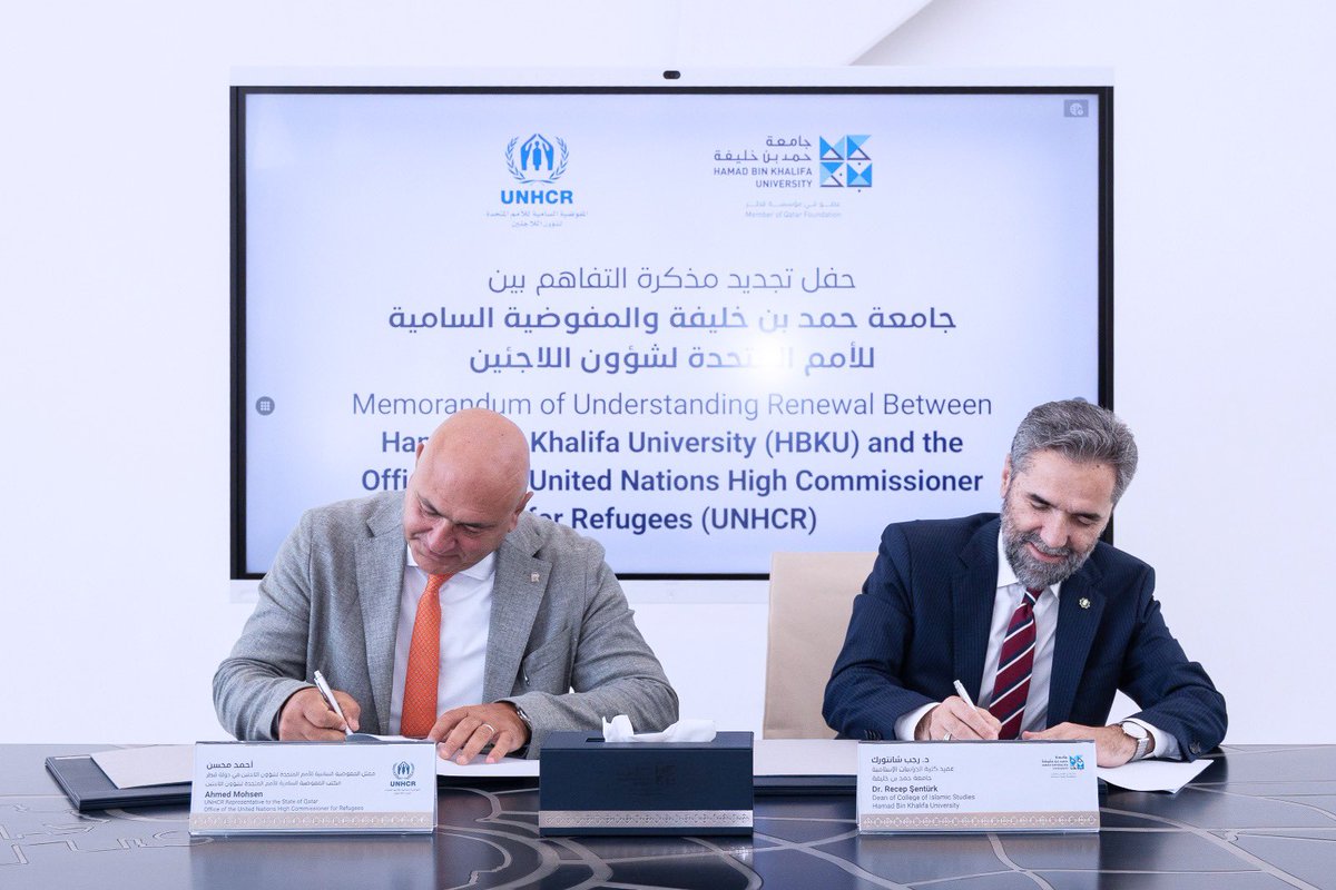 Ahmed Mohsen (@ahmedmohsenhcr) on Twitter photo Academic institutions are key partners in advancing understanding of displacement. Building on our collaboration with @hbku_cis, this renewed MoU with <a href="/HBKU/">جامعة حمد بن خليفة</a> continues to foster dialogue, student engagement & advocacy, and deepen solidarity with refugees worldwide. Academic institutions are key partners in advancing understanding of displacement. Building on our collaboration with @hbku_cis, this renewed MoU with <a href="/HBKU/">جامعة حمد بن خليفة</a> continues to foster dialogue, student engagement & advocacy, and deepen solidarity with refugees worldwide.
