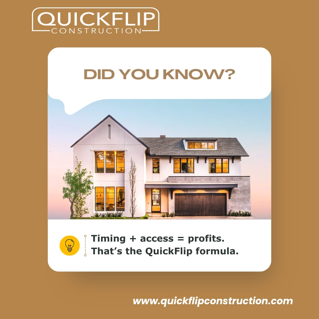 quickflip_homes's tweet photo. Timing + access = profits.
That’s the QuickFlip formula. 💼💰

Get first access to exclusive off-market real estate deals:
👉 https://t.co/QsHGx1nDTC

#RealEstateInvesting #OffMarketDeals #QuickFlipConstruction #PropertyInvesting #RealEstateTips #InvestSmart #WealthBuilding https://t.co/ZnhSCau809