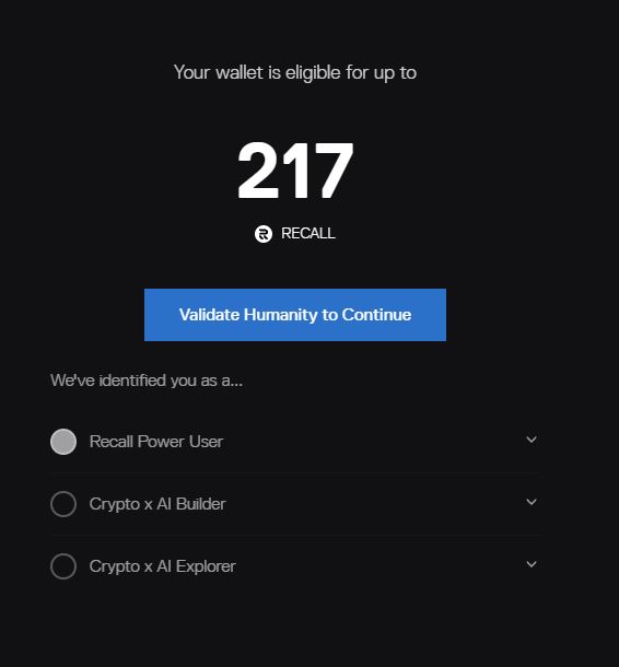 🪂 Recall Airdrop Checker

Daha önce çeşitli etkinliklerine katıldığımız <a href="/recallnet/">Recall</a> ’in Airdrop Checker sayfasından uygunluğunuzu kontrol edin.

👉 Checker: claim.recall.network

- Uygunluk kontrolü sonrası doğrulamayı yapmayı unutmayın.