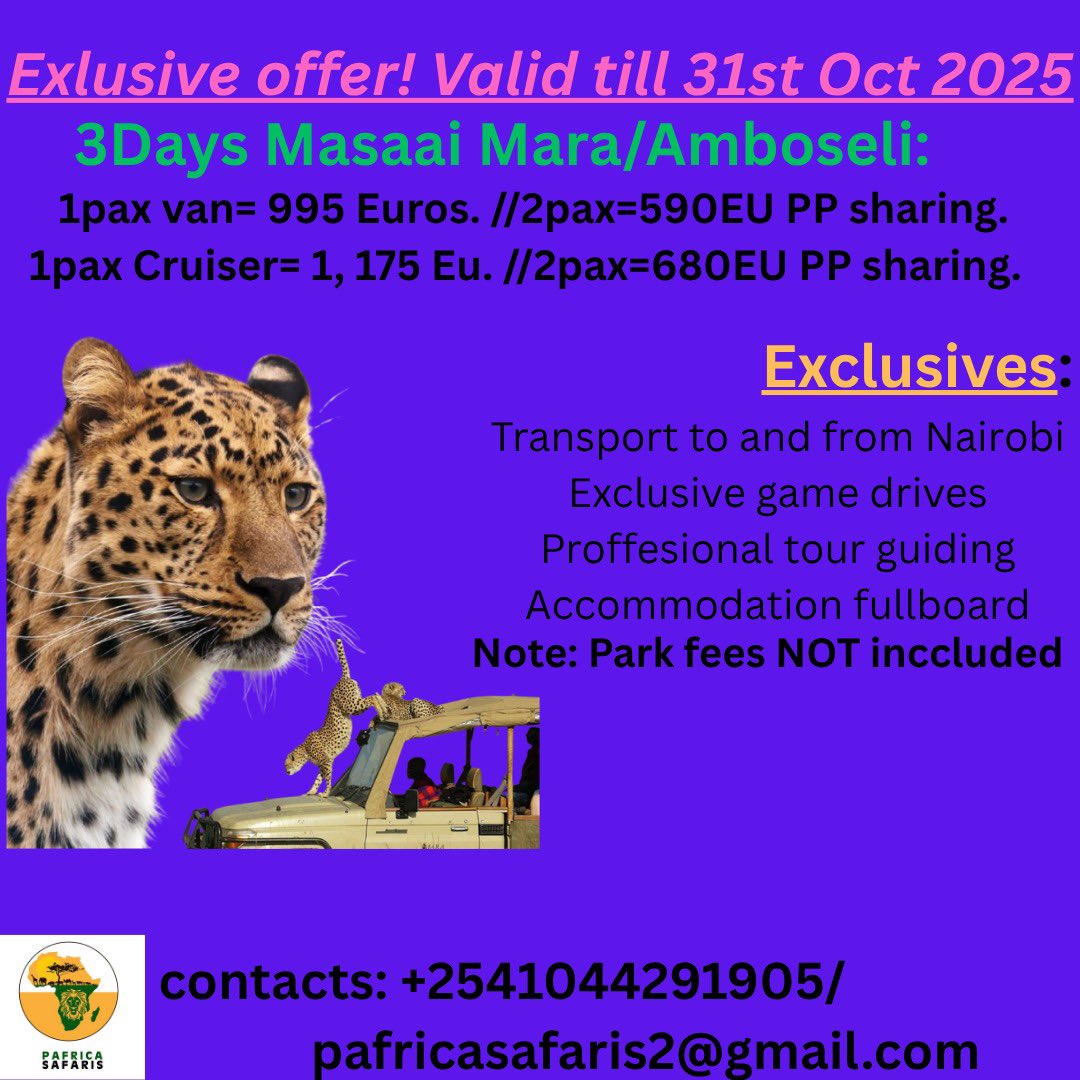 Safari month
Kenyan tourism doing great
Book your safari today

#tourism #kenyameansbusiness #safariworld