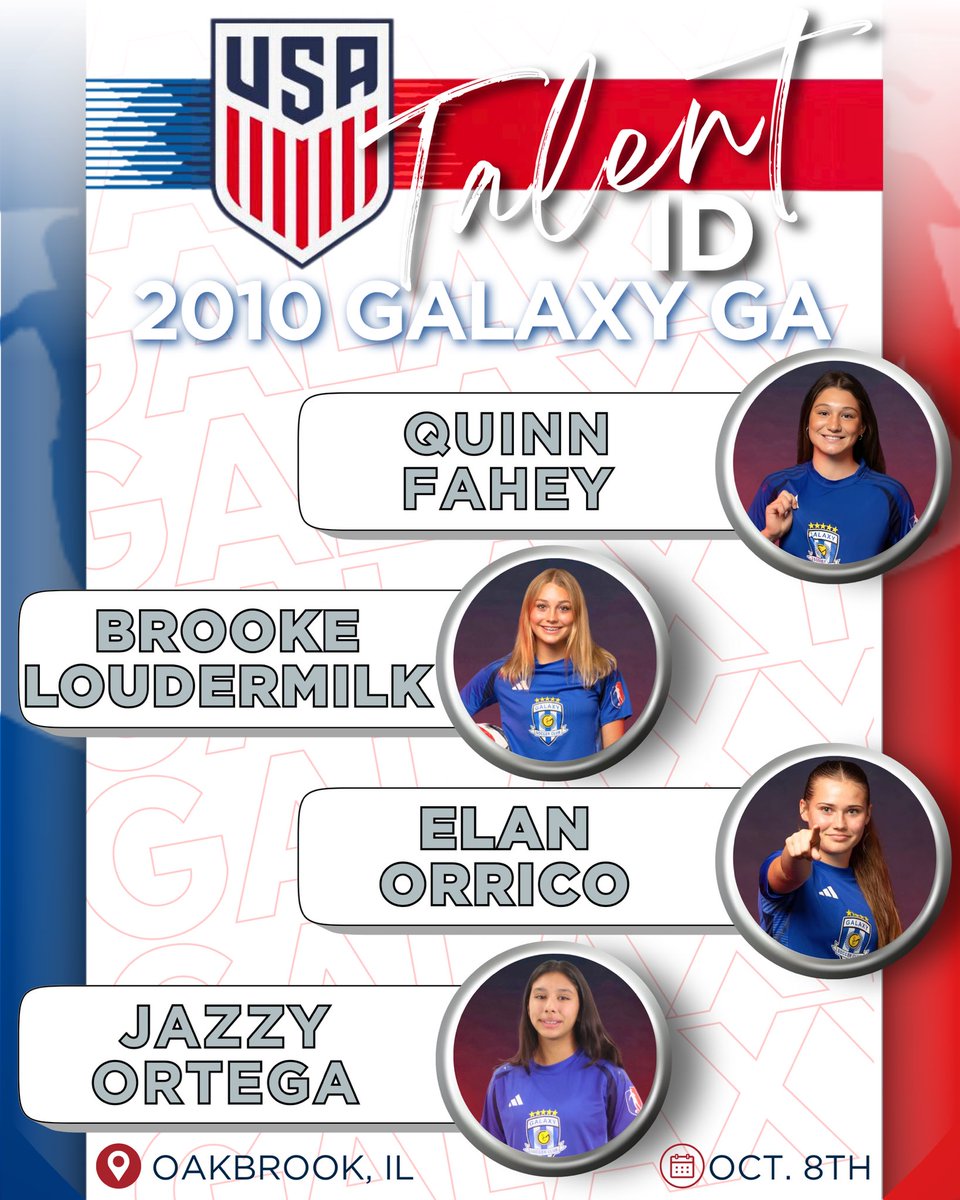 Congratulations to our 4 girls who were selected for the USYNT 🆔 camp tomorrow in Oakbrook, IL!
<a href="/quinnfahey2010/">Quinn Fahey</a> <a href="/ElanO2028/">ElanO@2028</a> <a href="/PrepSoccer/">Prep Soccer ⚽️</a> <a href="/TopDrawerSoccer/">TopDrawerSoccer</a> <a href="/TheSoccerWire/">SoccerWire</a> <a href="/ImYouthSoccer/">ECNL/GA/Recruiting/College Soccer</a> <a href="/GalaxySCIL/">Galaxy Soccer Club</a> <a href="/GAcademyLeague/">Girls Academy</a>