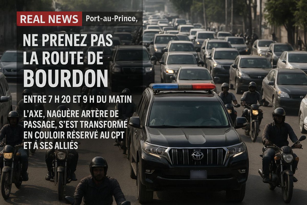 RealNewsayiti's tweet photo. Port-au-Prince, 📅 mardi 7 octobre 2025

Entre 7 h 20 et 9 h du matin, il ne fallait surtout pas s’aventurer sur la route de Bourdon.

 L’axe, naguère artère de passage, s’est transformé en couloir réservé au CPT et à ses alliés, pressés de rejouer la  https://t.co/1gq6lMDIEL https://t.co/jGp4WcACHz