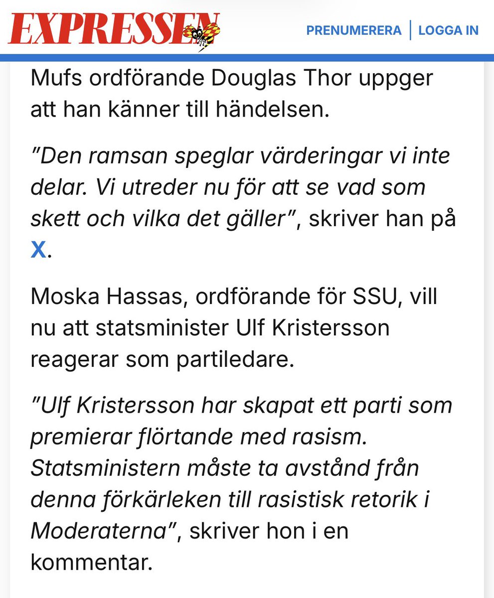 Statsministern måste ta avstånd från rasismen i Moderaterna.

Nu är det upp till bevis <a href="/SwedishPM/">Ulf Kristersson</a>