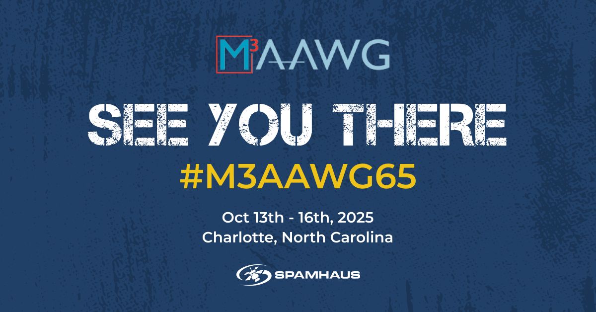🗓️ Next week we’re heading to #M3AAWG65 in Charlotte! A few of the Spamhaus team will be there ready to talk all things email, abuse prevention, and collaboration. Want to meet up? Drop us a DM 👋