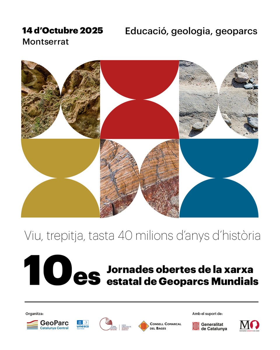 📣 D’aquí a una setmana, Montserrat acollirà la sessió inaugural de les Jornades Obertes de la Xarxa Estatal de Geoparcs Mundials 🌍

Hi parlarem d’educació, sostenibilitat i reptes climàtics, amb experiències inspiradores de diferents geoparcs.

🔗 participa.ccbages.cat/10es-jornades-…