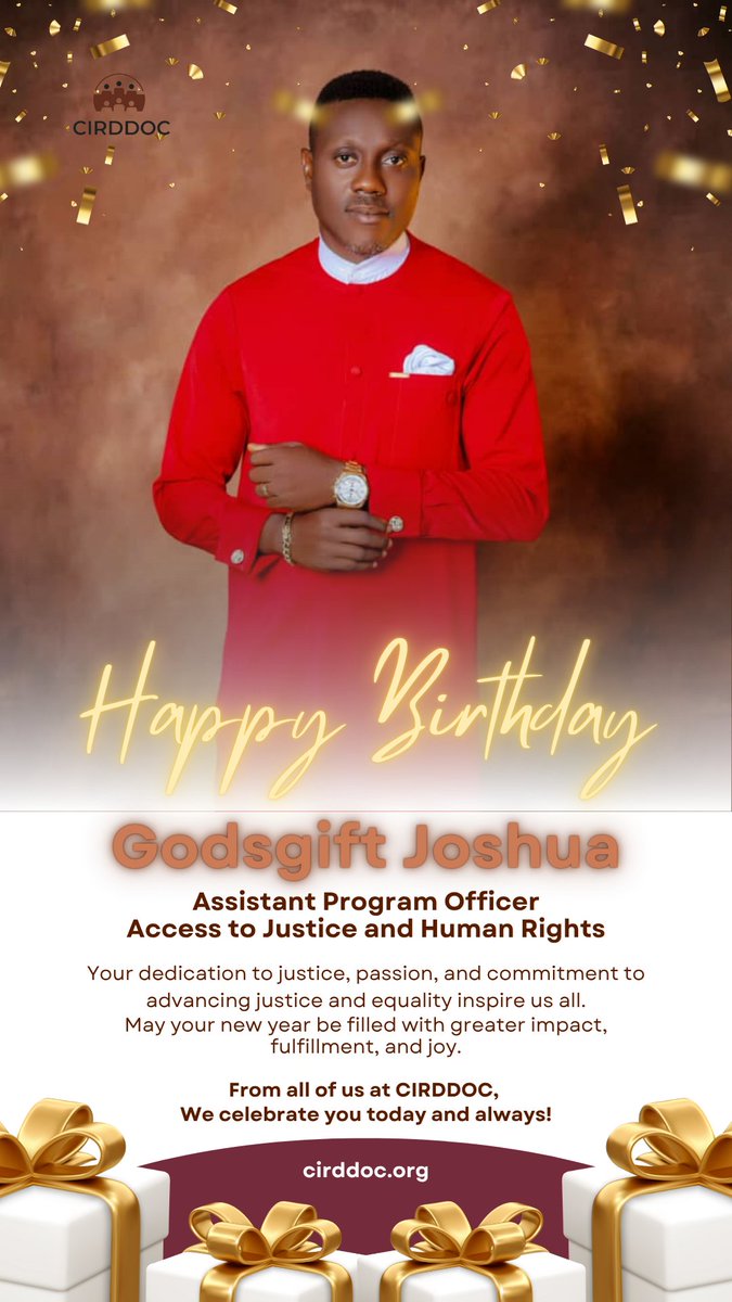 Today, we celebrate our Assistant Program Officer, Access to Justice &amp; Human Rights, on his special day!
Your passion for justice and service to humanity reflect the values we uphold at CIRDDOC.
We wish you many more years of growth, and impactful work, from all of us at CIRDDOC!