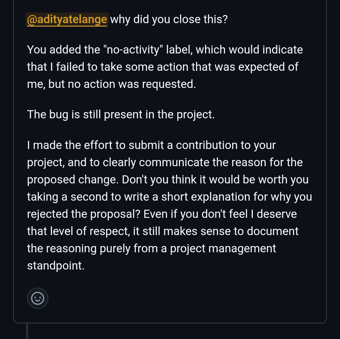 maintainer pov: closed a couple of years old issue without a comment #github