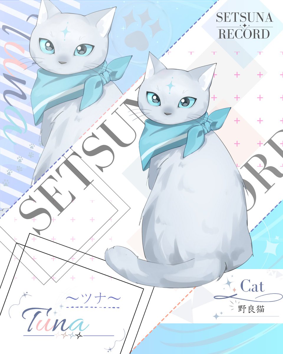 setsuna_record's tweet photo. ◤￣￣￣￣￣￣￣￣￣￣￣￣￣￣
          SETSUNA RECORD 
＿＿＿＿＿＿＿＿＿＿＿＿＿＿◢

キャラクター紹介✨
第3弾はツナ🐈🐾

潮町に住みつく野良猫。大好物はツナ缶🐟
普段は人に寄り付かないが紡月には懐いている。
透離の巻いてくれたスカーフがお気に入り。

#M3秋 #M3秋2025 #セツレコ https://t.co/ijNbvd2ia8
