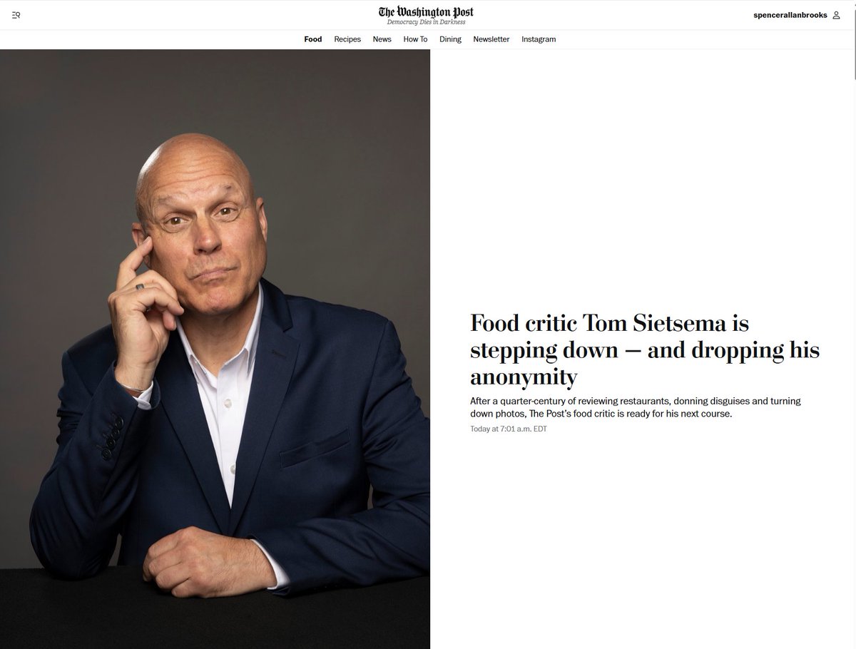 wow.
Washington Post food critic Tom Sietsema is stepping down — and dropping his anonymity
washingtonpost.com/food/2025/10/0…