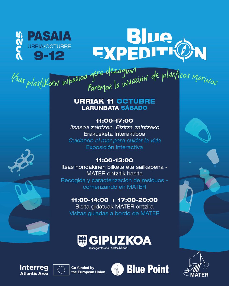 Bluepointproj's tweet photo. 📍 Pasaia, 9–12 oct
¡Consulta el programa completo de la #BlueExpedition!
Exposición, talleres, documental, recogida de residuos y más 🌊
💙 Por un mar libre de plásticos
#BluePointProject #BlueAmbassadors @OrainIngurumena @MaterMuseoa https://t.co/o5deuSVTjD