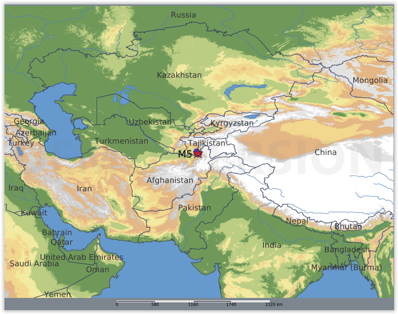 QLARM's tweet image. EARTHQUAKE M5.0. Origin Time: 2025-10-07 11:36 UTC, Afghanistan-Tajikistan border region (37.42 ; 69.83), Depth: 10.0 km, (source(s): GFZ). Estimated fatalities: 0 to 50, injured: 10 to 200