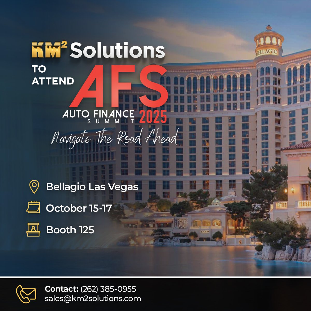 KM2solutions's tweet image. @KM2solutions will be exhibiting at the 2025 Auto Finance Summit, taking place from Oct 15 to Oct 17 at The Bellagio in Las Vegas. We invite you to schedule a meeting in advance or stop by Booth 125 to connect with our team.
✅Email: sales@km2solutions.com
#AFS #KM2Solutions