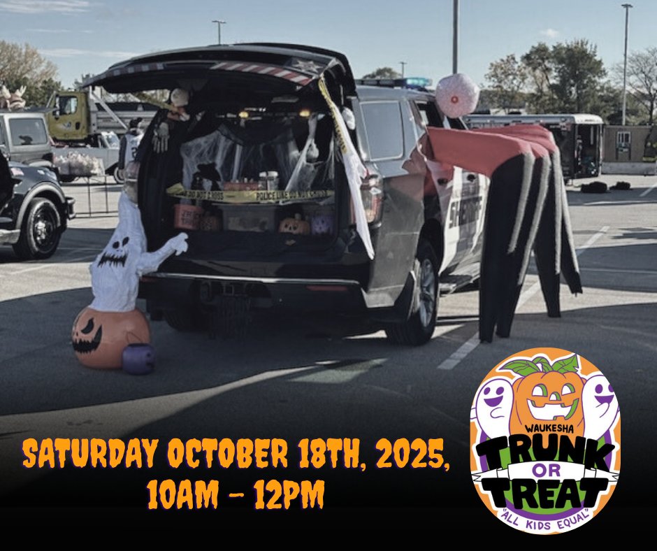 Trunk Or Treat 🎃
Please join us at the Waukesha County Expo Center for a FREE family event.
All kids are equal for this event. There are no obstacles for children who need the assistance of wheelchairs, walkers, or who don’t wish to go door to door.
Info: facebook.com/events/9739929…