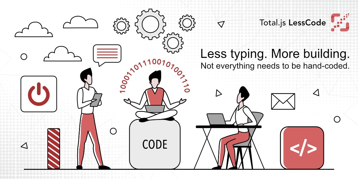 totalframework's tweet image. Total.js LessCode - Less typing. More building. Not everything needs to be hand-coded. totaljs.com/lesscode/ #lesscode #totaljs #nodejs #code #programming #devtools #codesmarter #codelessdomore