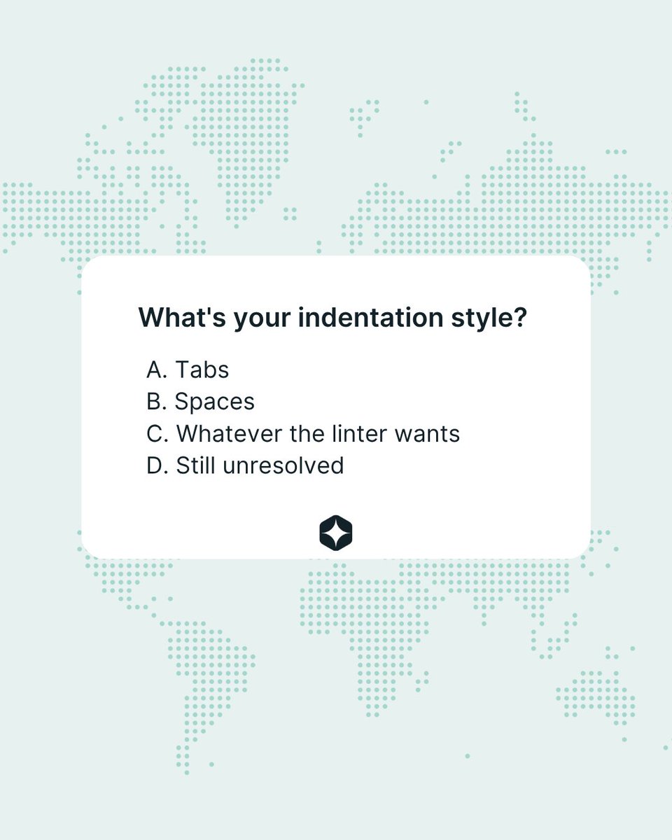 Andela's tweet image. Settle a debate: tabs or spaces? 
#DevLife #CodeStyle #Technologists