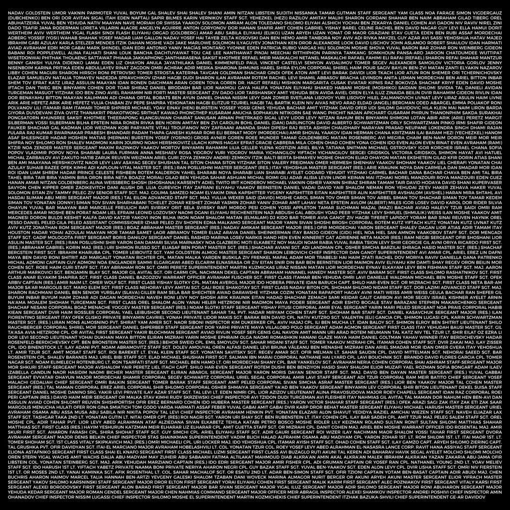 Αυτά είναι τα ονόματα των 1400+ γυναικών, παιδιών, ανδρών που σφαγιάστηκαν άγρια από τρομοκράτες της Χαμάς. 
Στις 7 Οκτωβρίου 2023, η Χαμάς πραγματοποίησε την πιο αιματηρή επίθεση στο Ισραήλ στην ιστορία του. 
Ο καθένας από αυτούς είχε ένα όνομα, ένα πρόσωπο, μια ιστορία, μια ζωή
