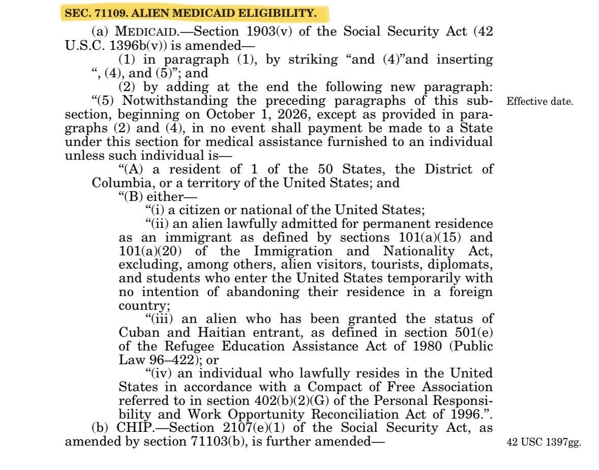 SenMullin's tweet image. Remember the sleight of hand. 👇

Joe Biden granted “legal status” to millions of illegal aliens— making them eligible for federal programs.

Trump’s OBBB cracked down on this— protecting benefits for U.S. taxpayers. 

Dems want to repeal it, and give health care to illegals.