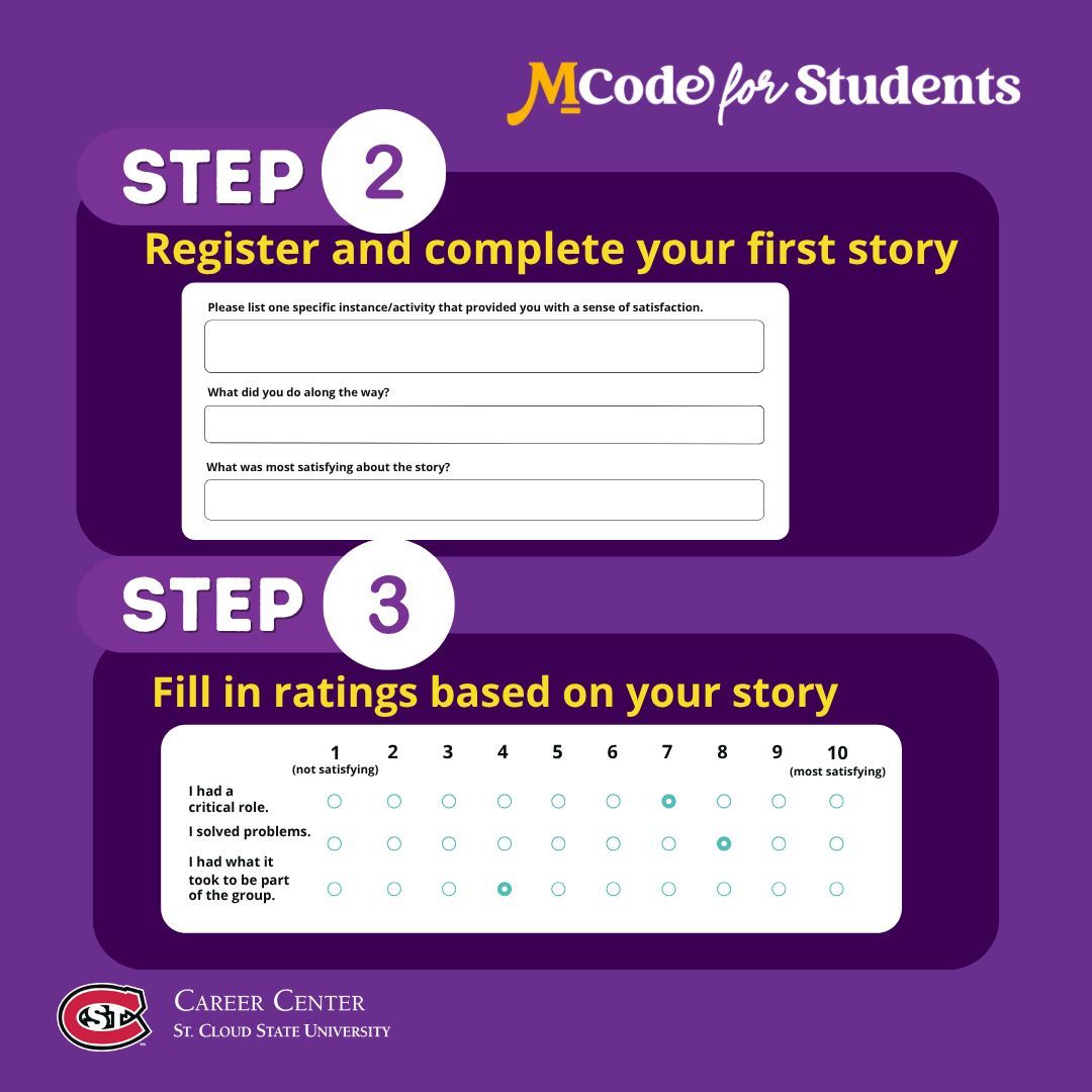 SCSUCareer's tweet image. MCode helps students explore their college and career decisions.
It’s free for SCSU students. Curious about other self-assessments? Visit us in Centennial Hall 215!
#Self-assessment #MCode #SCSU #CareerCenter
