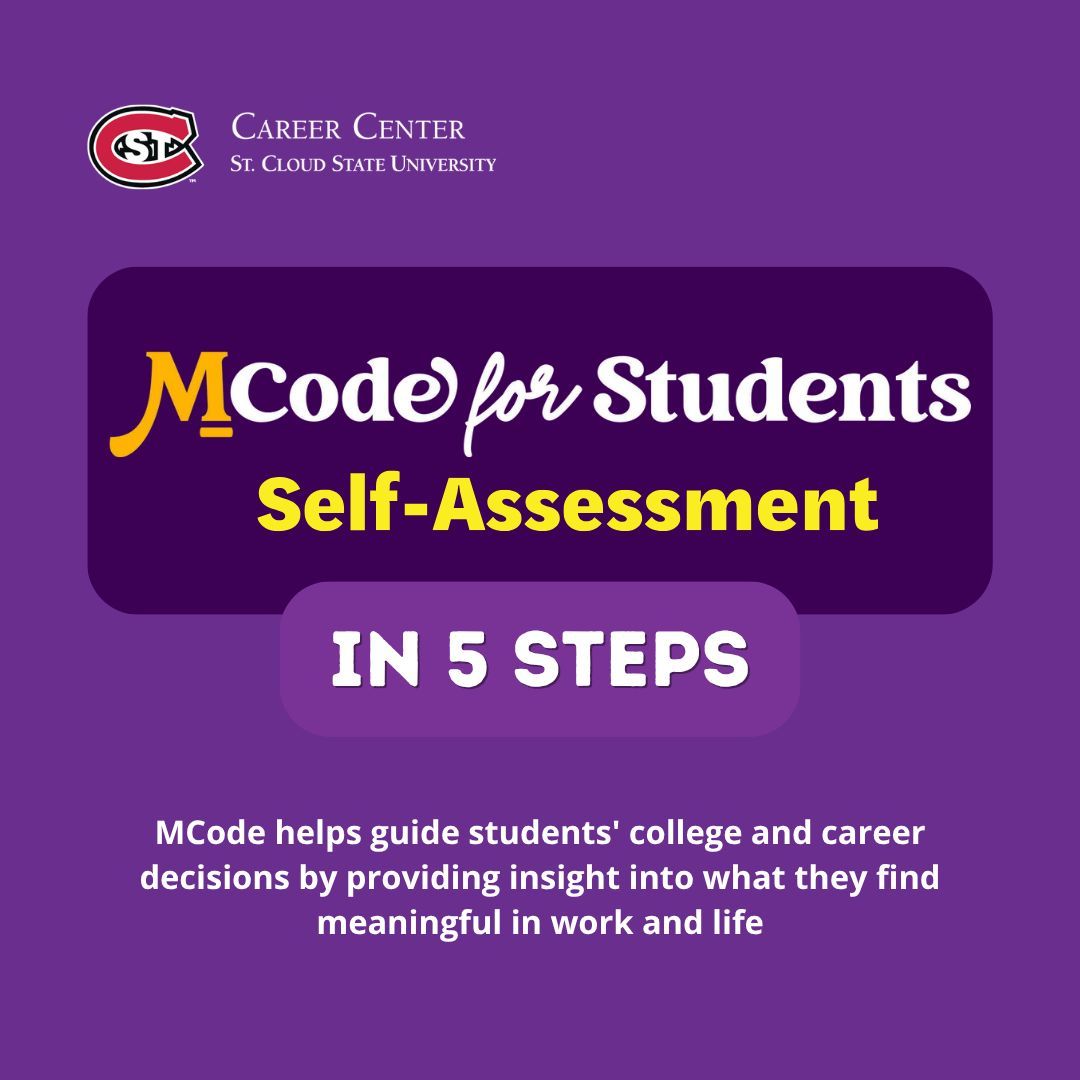 SCSUCareer's tweet image. MCode helps students explore their college and career decisions.
It’s free for SCSU students. Curious about other self-assessments? Visit us in Centennial Hall 215!
#Self-assessment #MCode #SCSU #CareerCenter