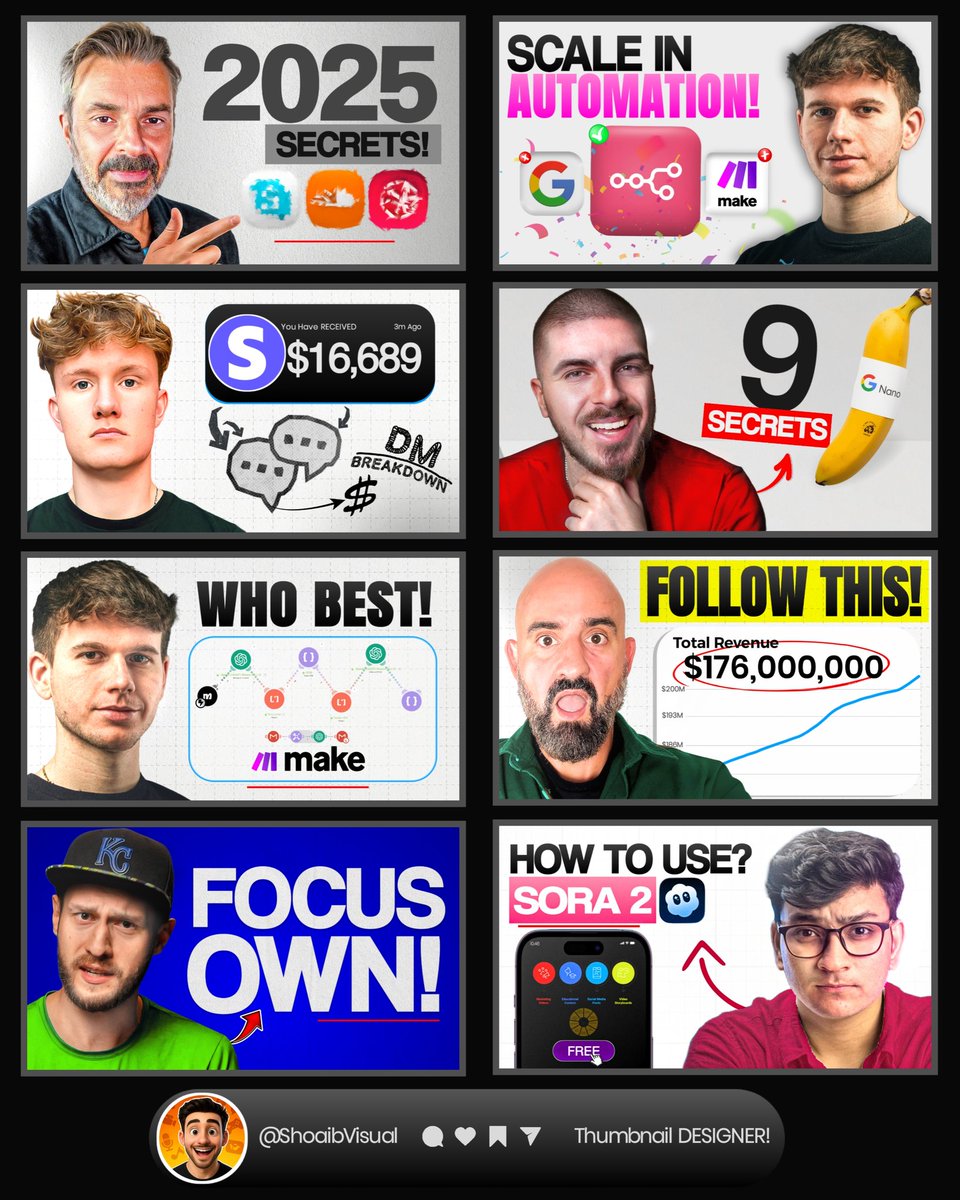 shoaibvisual's tweet image. Recent Thumbnail&apos;s DESIGN&apos;S! 🎨

Which One is Your FAVORITE!

Need a YouTube THUMBNAIL Designer? Send Me a DM 📩