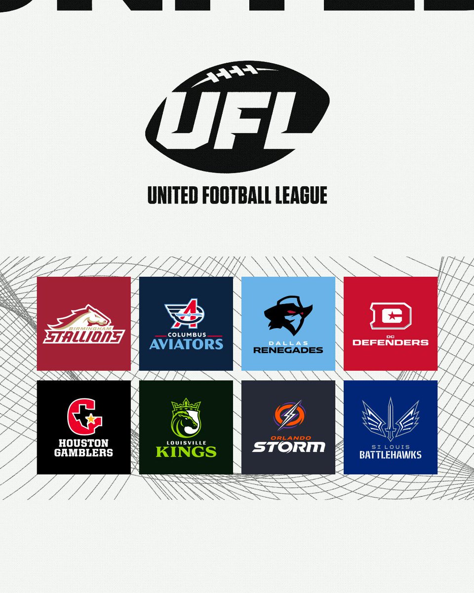 JamesLarsenPFN's tweet image. Introducing the NEW United Football League heading into the 2026 season.

The Columbus Aviators, Louisville Kings, and Orlando Storm now join the #UFL. 

Houston Roughnecks have rebranded back to the Houston Gamblers.