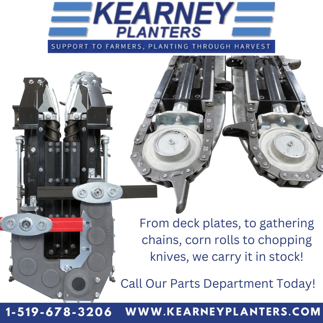 @kearneyplanters Is your corn head ready to hit the field? At Kearney Planters, we have the parts you need in stock to make sure you are ready for harvest season! Call our Parts Dept today! 519-678-3206