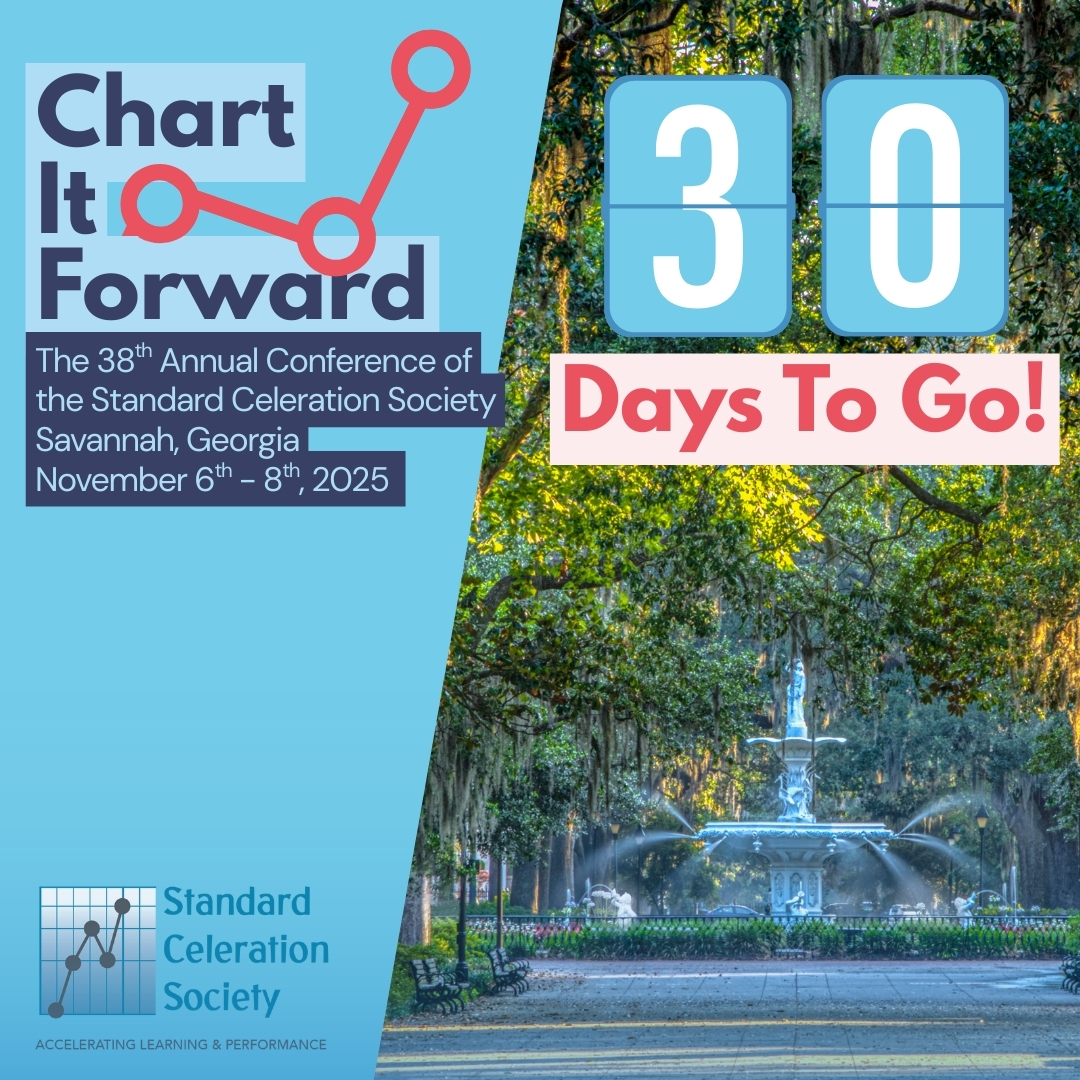 We’re just one month away from the Standard Celeration Society Annual Conference in Savannah, GA (Nov 6–8)! 📊 Don’t miss 3 days of talks, workshops, and community as we come together to #ChartItForward.