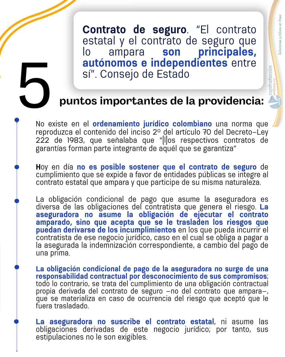 contrataenlinea's tweet photo. 📄CONTRATO DE SEGURO. El contrato estatal y el contrato de seguro que lo ampara son principales, autónomos e independientes entre sí https://t.co/ZgAdS0q9T7 https://t.co/26e8jYXv3s
