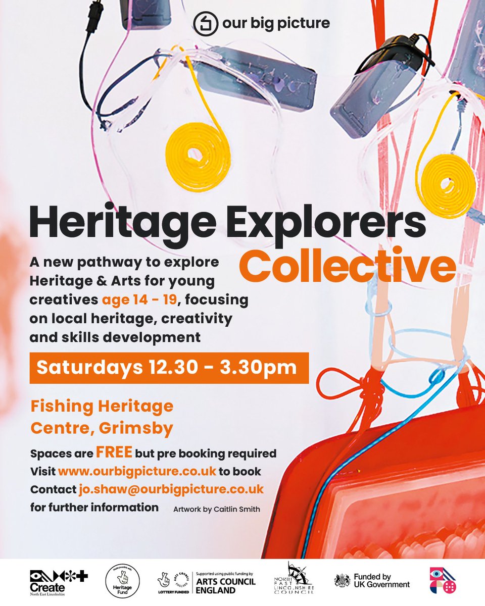 OAWintringham's tweet image. Want to explore or develop your artistic skills? If you're aged 14 to 19, don't miss this opportunity with Our Big Picture at the Fishing Heritage Centre this Saturday. Places are free and can be booked at ourbigpicture.co.uk #CreativeYouth #OurBigPicture #GrimsbyEvents