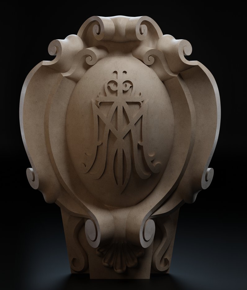 ErikBootsma's tweet photo. Modeling done for our design for a decorative stone shield keystone to be installed on the new @BenedictineKS Library.
Really amazing to work with @Monumental_Labs on this work and their amazing team. Can't wait to see this take shape in stone in the coming weeks.
#makingbeauty https://t.co/0qQW0oZqsO