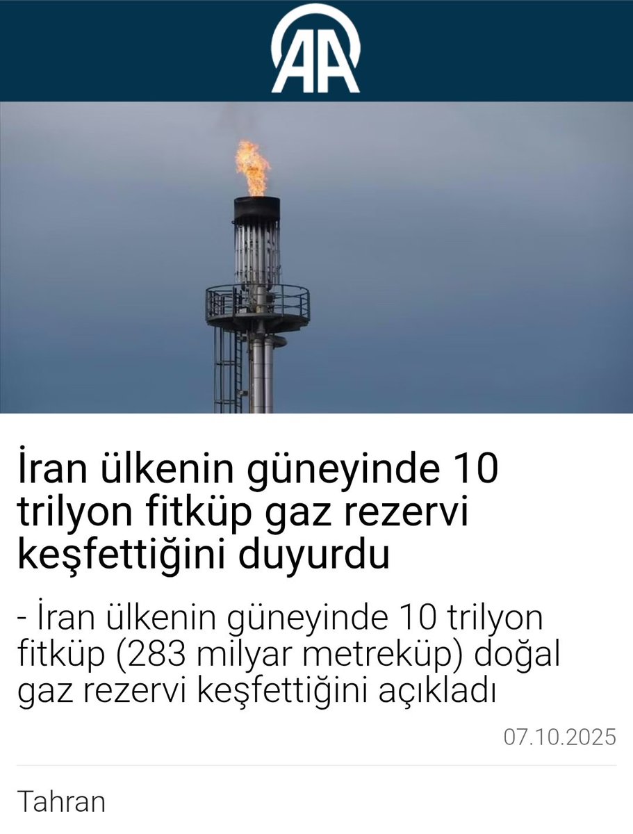 Trump dün İran'ı bombalamakla tehdit etti ve "Nükleer programa devam ederlerse, icabına bakacağız ve bu kez fazla beklemeyeceğiz," dedi.

Katar'daki konuşlanma ve ABD uçak gemisi Gerald R. Ford'un Akdeniz'e giriş yapması manidar.

Bu arada İran, dev bir gaz rezervi bulmuş.
🧐
