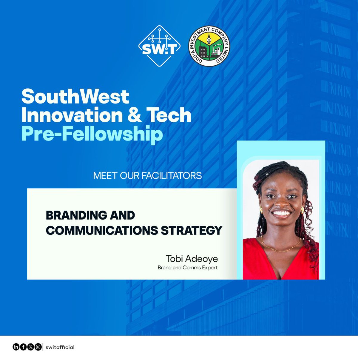 switofficial's tweet photo. In a world full of ideas, only clear and creative voices stand out. 

We are excited to have Tobi Adeoye, Brand &amp; Communications Expert, as a facilitator for the SWIT Pre-Fellowship, guiding participants on building brands that speak, connect, and influence.

#SWIT #Innovation https://t.co/6VgI8dczRE
