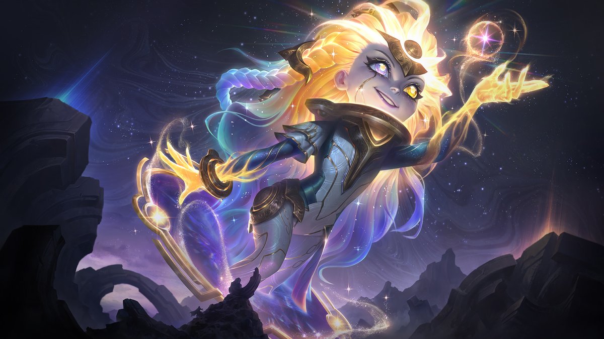 LoLUKN's tweet image. Who says cosmic change can't be sparkly?✨ 

Prestige Eternal Aspect Zoe portals onto PBE today.