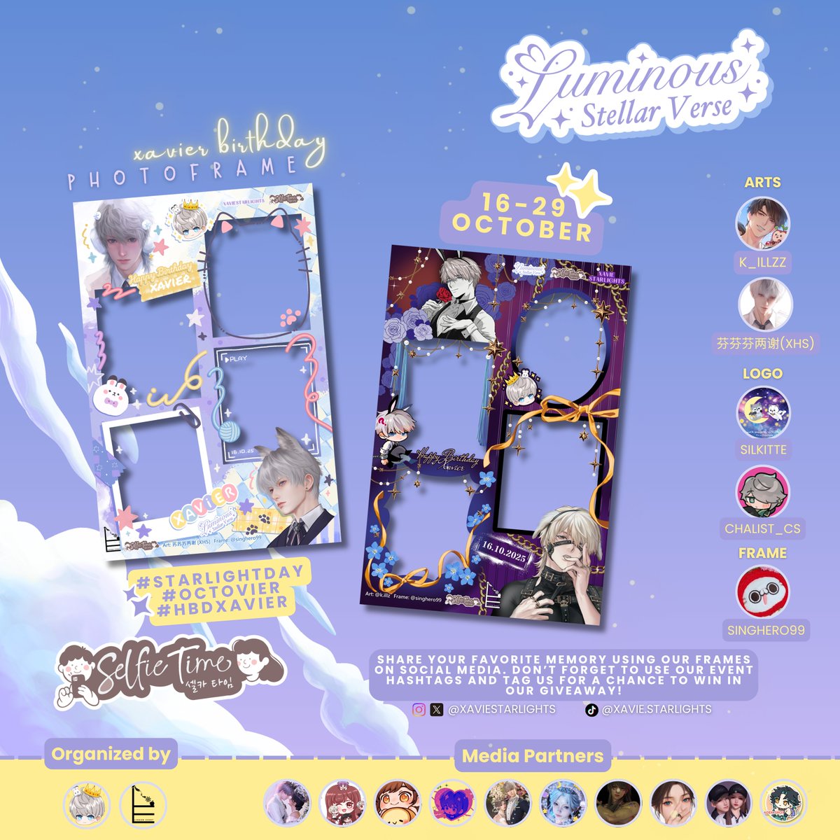 Linkon_event's tweet photo. ✨Xavier Birthday Photoframe Event 2025✨
📅 16–29 Oct 2025
📍 @selfietimeid
Let’s celebrate Xavier’s Birthday! Take your photoframe and tag @xaviestarlights &
@Linkon_event +our hashtags to participate in our giveaway! 🎁
#StarlightDay #Octovier #HBDXavier #Xavier #恋与深空 https://t.co/ch30wMU7HP