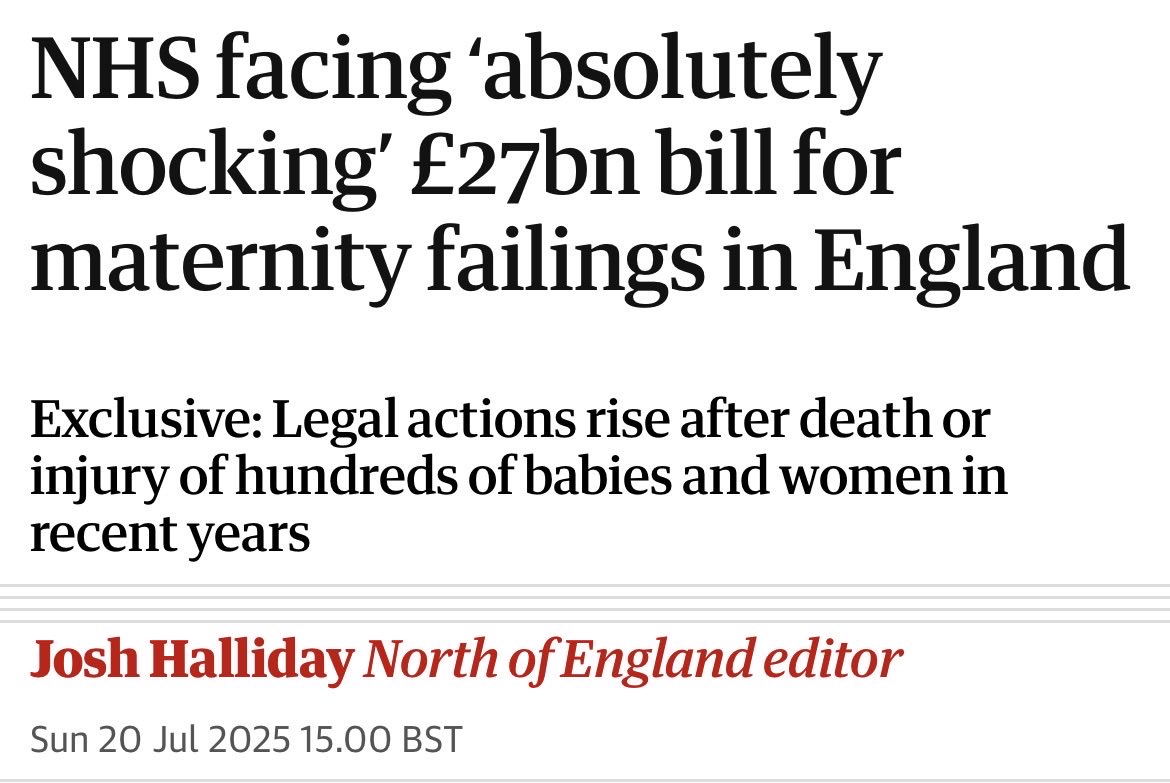 AscendedYield's tweet photo. A lesser known fiscal black hole 

NHS spends more on maternity care clinical negligence claims than maternity care itself https://t.co/74TLR1Zzit