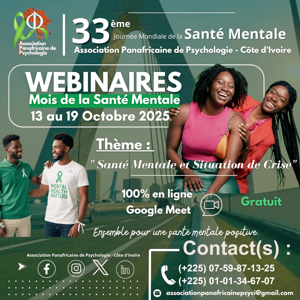 APanafricaineCi's tweet photo. Hello les passionnรฉs de bien-รชtre mental !
Octobre sโannonce inspirant, engagรฉ et plein dโรฉchanges enrichissants pour nous !
๐๐ฉ๐ฉ๐๐ฅ ๐ฬ ๐๐จ๐ง๐ญ๐ซ๐ข๐๐ฎ๐ญ๐ข๐จ๐ง โ ๐๐จ๐ข๐ฌ ๐๐ ๐ฅ๐ ๐๐๐ง๐ญ๐ฬ ๐๐๐ง๐ญ๐๐ฅ๐ ๐๐๐๐
#APPCI #SantรฉMentale #OctobreSantรฉMentale #WebinaireAPPCI https://t.co/fNOmayfNoW