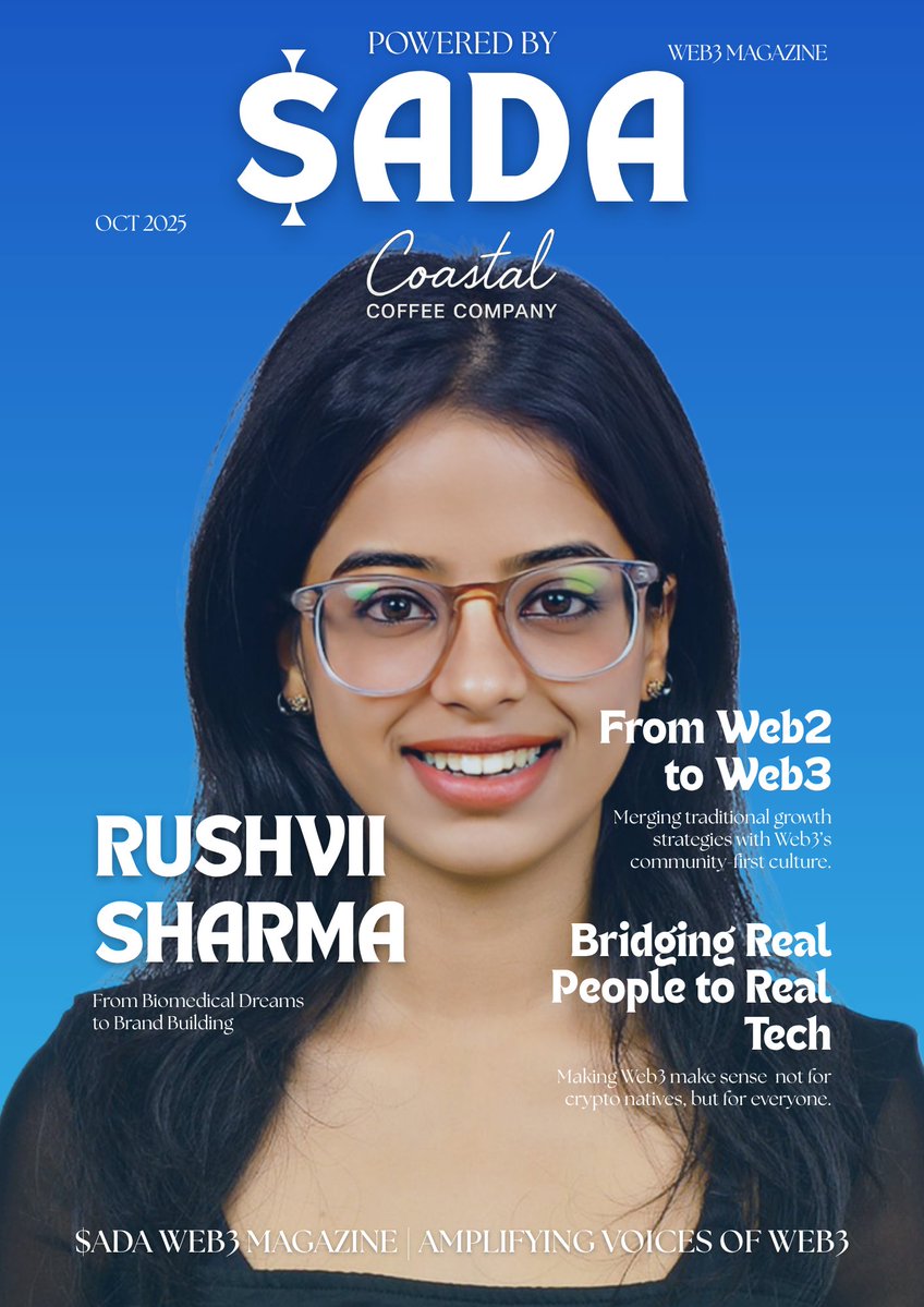 ADALINKED's tweet image. Meet Rushvi Sharma @rushviisharmaa  featured in
$ADA Web3 Magazine, sponsored by @coastalcof

Rushvi, a 22 year old marketing whiz who&apos;s swapped biomedical engineering for building brands in Web3. With over three years in the game, she&apos;s leading social media at Klink Finance, the…