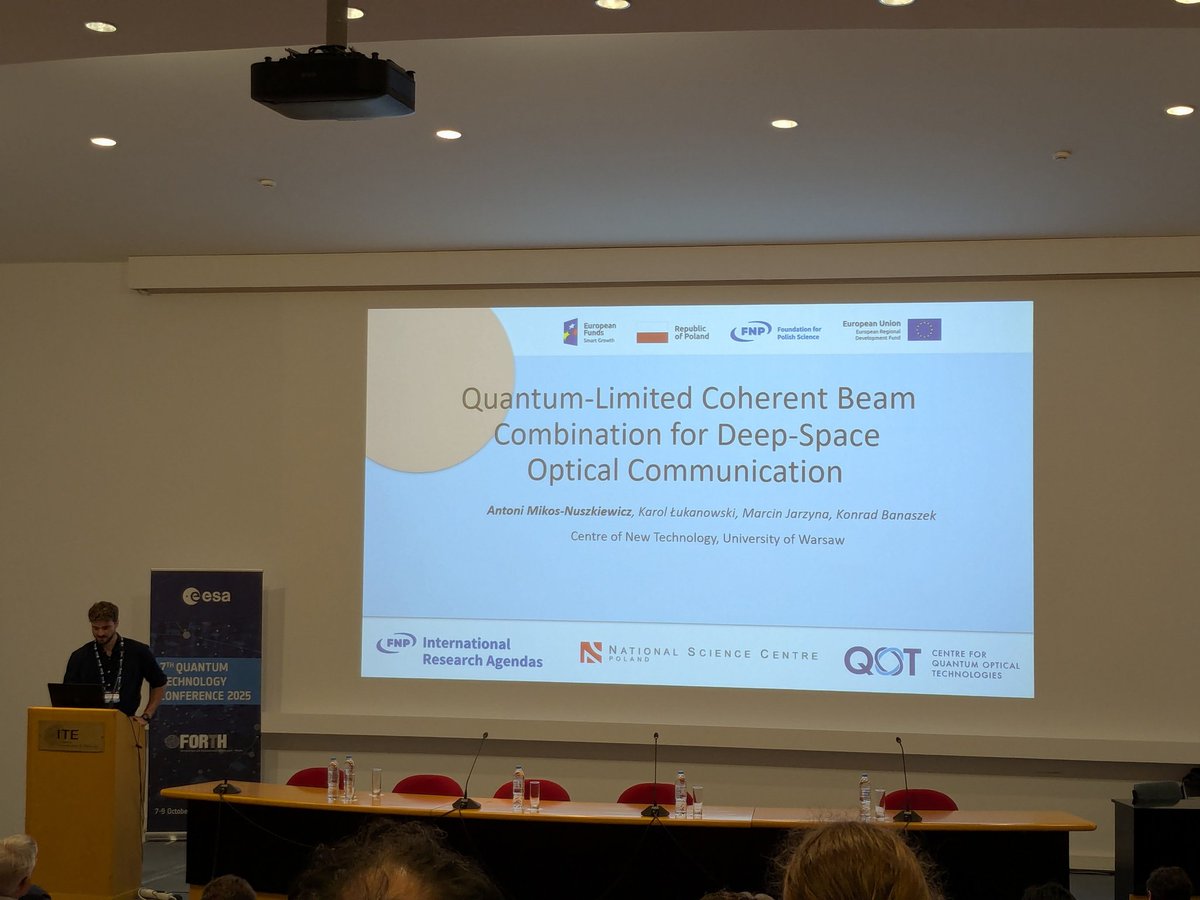 Michał Parniak (@michalparniak) on Twitter photo Member of @qot_uw, Antoni Mikos-Nuszkiewicz, from the team of <a href="/KonradBanaszek/">Konrad Banaszek</a>, presented his research at the <a href="/esa/">European Space Agency</a> Quantum Technologies conference in Heraklion today 🇬🇷. More talks from our team coming tomorrow. Quantum for space research is a major part of QOT (FENG) <a href="/FNP_org_pl/">FNP Foundation for Polish Science</a>. Member of @qot_uw, Antoni Mikos-Nuszkiewicz, from the team of <a href="/KonradBanaszek/">Konrad Banaszek</a>, presented his research at the <a href="/esa/">European Space Agency</a> Quantum Technologies conference in Heraklion today 🇬🇷. More talks from our team coming tomorrow. Quantum for space research is a major part of QOT (FENG) <a href="/FNP_org_pl/">FNP Foundation for Polish Science</a>.