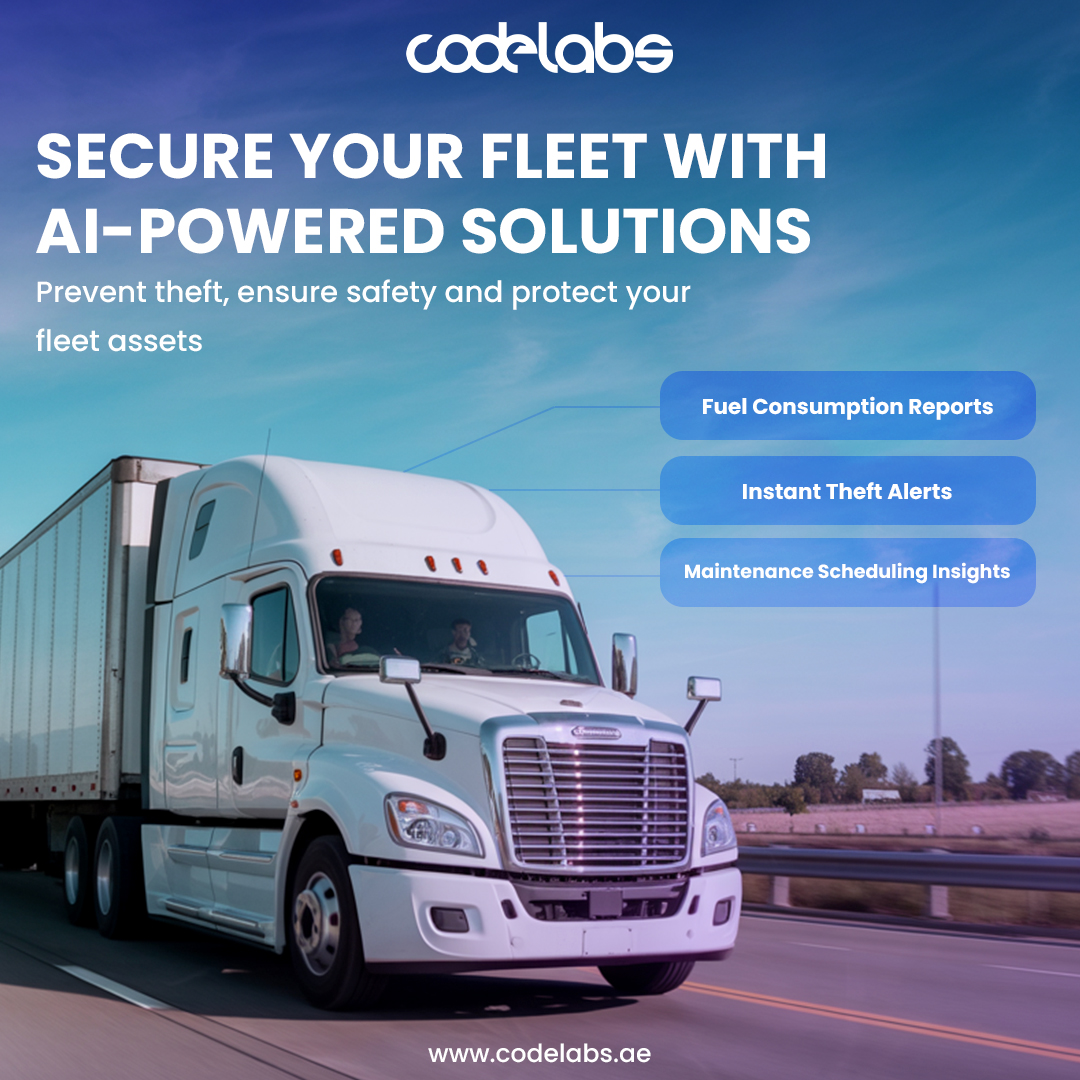 codelabsInc's tweet image. Keep your fleet safe and secure with our AI-powered solutions. You can prevent theft, ensure driver and vehicle safety, and protect valuable assets in real time. From smart monitoring to instant alerts, get your peace of mind and complete control over your fleet operations.