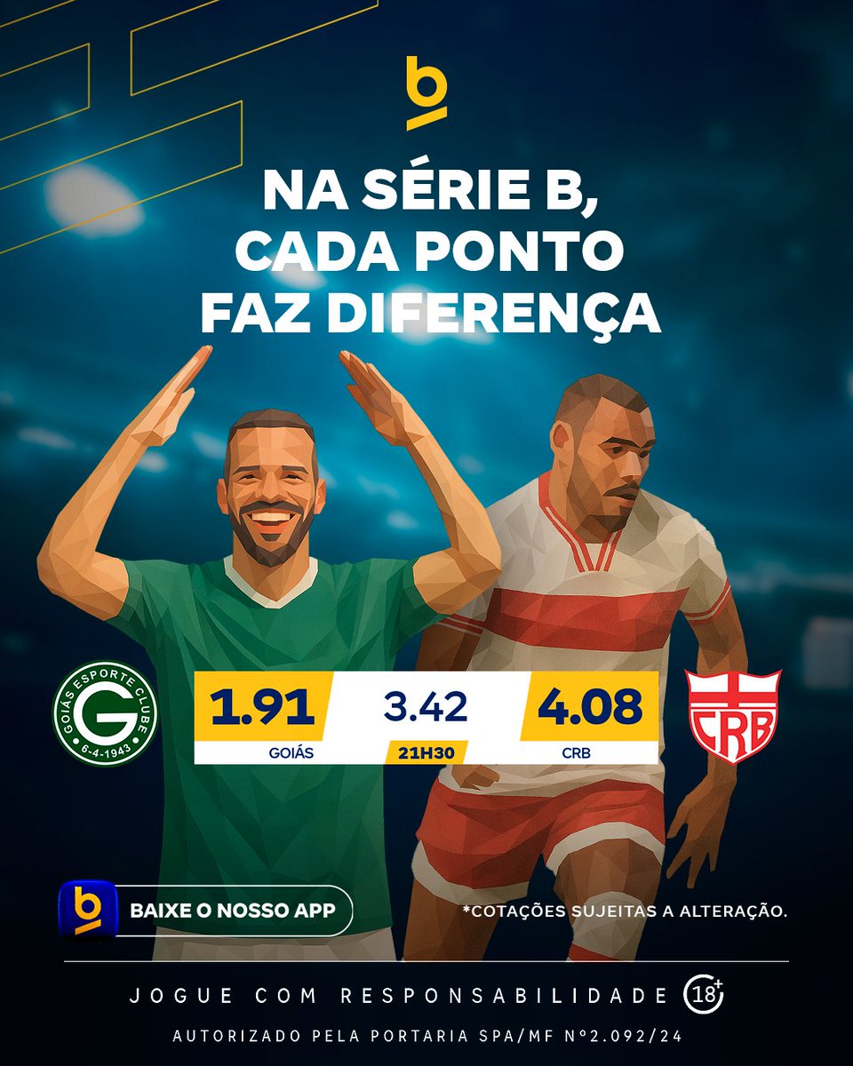 betnacional's tweet image. A Série B entra de vez na sua reta final ⚽🇧🇷. Faltando 8 rodadas para o fim, muitas equipes ainda sonham com o acesso. Goiás e CRB duelam por pontos importantes na tabela. 😤

Faça sua fezinha aqui na Betnacional! 🔮🤞

#Betnacional #JogueComResponsabilidade #Goiás #CRB #SérieB