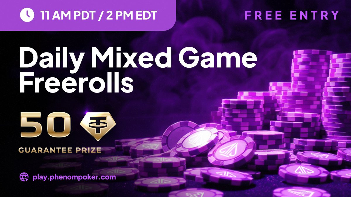 PhenomPokerApp's tweet image. $50 Mixed Game Freeroll today at 2PM EST / 11AM PST on Phenom Poker.

Jump in for a fun mix of games, no buy-in, just pure action to help build your bankroll

Plenty more happening too: cash games, including Bomb Pots, SNGs, and MTTs running all day.

New players get a 150% bonus…