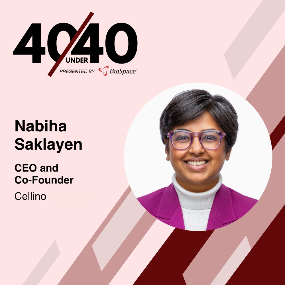 Cellino (@cellinobio) on Twitter photo 👏 Congratulations to our Founder & CEO, <a href="/nabsicle/">Nabiha Saklayen</a> named a 2025 @BioSpace 40 Under 40 honoree for #innovation and #patientimpact in #biotech!
See the full list ➡️ bit.ly/4o5FegH 👏 Congratulations to our Founder & CEO, <a href="/nabsicle/">Nabiha Saklayen</a> named a 2025 @BioSpace 40 Under 40 honoree for #innovation and #patientimpact in #biotech!
See the full list ➡️ bit.ly/4o5FegH