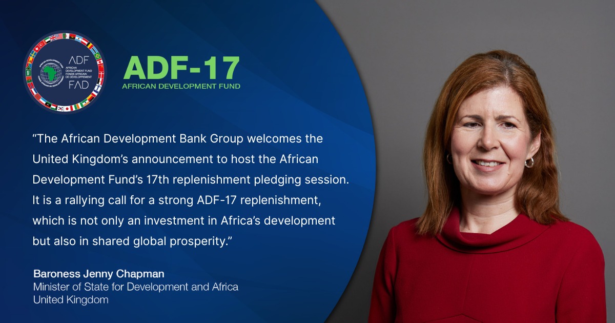 AfDB_Group's tweet image. The United Kingdom will host the 17th Replenishment pledging session of the #AfricanDevelopmentFund this December.

“The replenishment is a chance to signal our collective commitment to Africa’s growth,” said UK Minister Baroness @JennyChapman.

🔗 bit.ly/42OxkjZ…